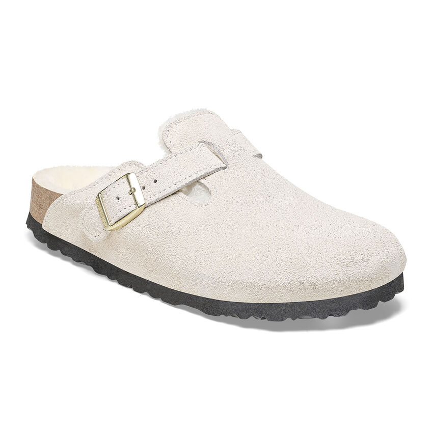 Birkenstock Boston Shearling Suede Leather Shearling Antique White